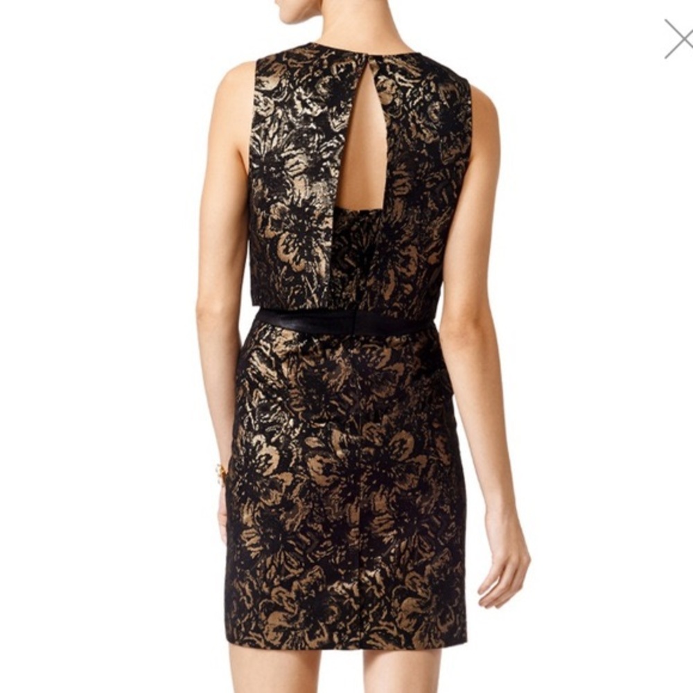 CYNTHIA STEFFE Black Metallic Gold Jacquard Dress